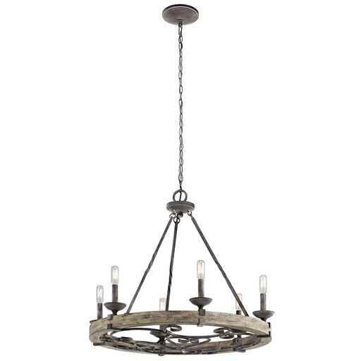 Kichler Taulbee 28in 6-Light Chandelier | Lodge Weathered Zinc and Weathered Grey Wood | Dining Room & Living Room | 28 x 26 in | Model 43823WZC