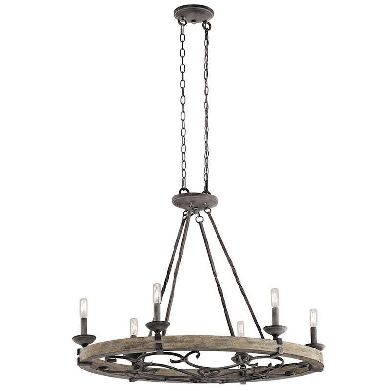 Kichler Taulbee 36in 6-Light Oval Pendant | Rustic Weathered Zinc and Weathered Grey Wood | Dining Room & Kitchen Island | Model 43824WZC