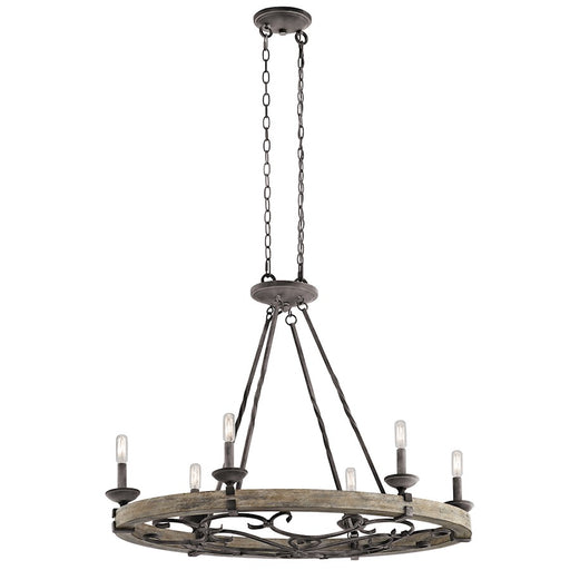 Kichler Taulbee 36in 6-Light Oval Pendant | Rustic Weathered Zinc and Weathered Grey Wood | Dining Room & Kitchen Island | Model 43824WZC