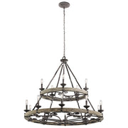 Kichler Taulbee 44in 15-Light Chandelier | Lodge Weathered Zinc and Grey Wood Veneer | Dining Room & Great Room | 44 x 39 in | Model 43826WZC