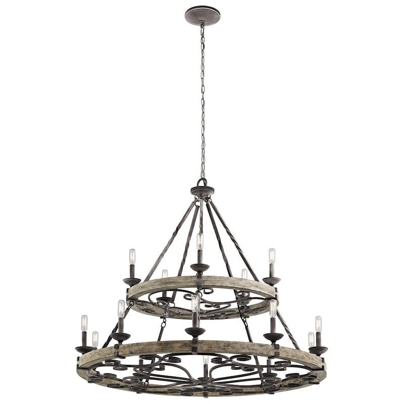 Kichler Taulbee 44in 15-Light Chandelier | Lodge Weathered Zinc and Grey Wood Veneer | Dining Room & Great Room | 44 x 39 in | Model 43826WZC