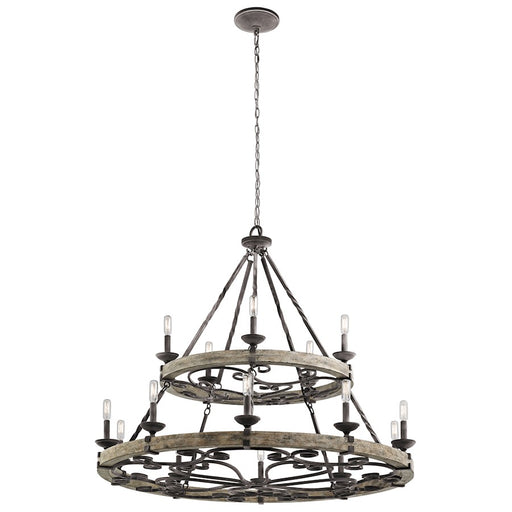Kichler Taulbee 44in 15-Light Chandelier | Lodge Weathered Zinc and Grey Wood Veneer | Dining Room & Great Room | 44 x 39 in | Model 43826WZC