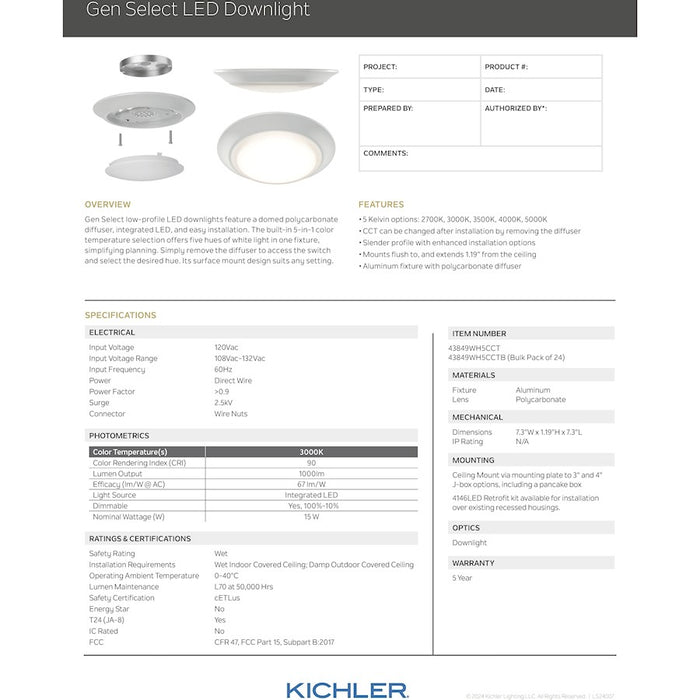Kichler Gen Select 1 Light LED Downlight, White