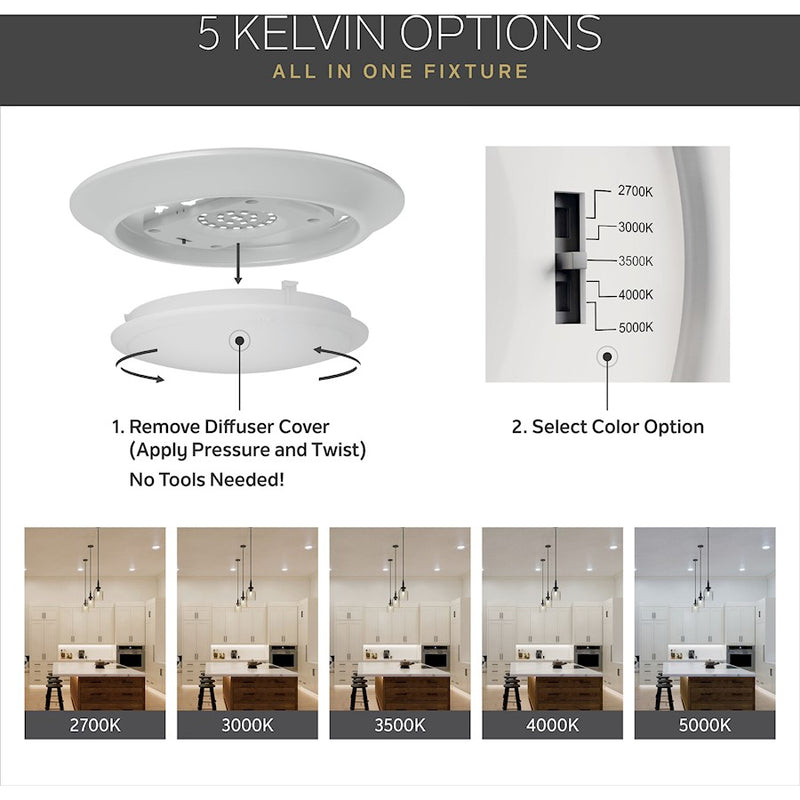 Kichler Gen Select 7in 1-Light LED Downlight | White Aluminum Surface Mount | Kitchen & Bathroom | 1.35 x 7.38 in | Model 43849WH5CCT
