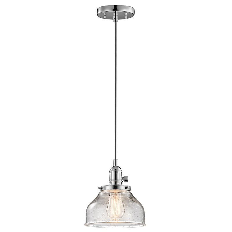 Kichler Avery 8in 1-Light Mini Pendant | Transitional Chrome and Clear Seeded Glass | Kitchen Island & Dining Room | 8 x 8.5 in | Model 43850CH