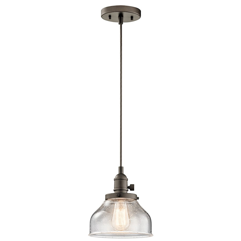 Kichler Avery 8in 1-Light Mini Pendant | Transitional Olde Bronze and Clear Seeded Glass | Kitchen Island & Dining Nook | 8.5 in H | Model 43850OZ