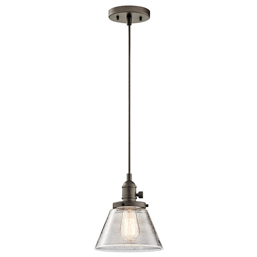 Kichler Avery 8in 1-Light Mini Pendant | Transitional Olde Bronze and Clear Seeded Glass | Kitchen Island & Dining Room | 8 x 9 in | Model 43851OZ