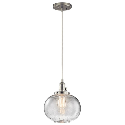 Kichler Avery Mini Pendant 1-Light | Brushed Nickel and Clear Seeded Glass | Kitchen Island & Dining Room | 9.75 x 11.25 in | Model 43852NI