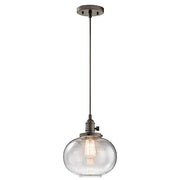 Kichler Avery 10in 1-Light Mini Pendant | Transitional Olde Bronze and Clear Seeded Glass | Kitchen Island & Dining Room | Model 43852OZ
