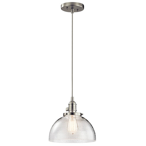 Kichler Avery 10in 1-Light Mini Pendant | Transitional Brushed Nickel and Clear Seeded Glass | Kitchen Island & Dining Nook | Model 43853NI