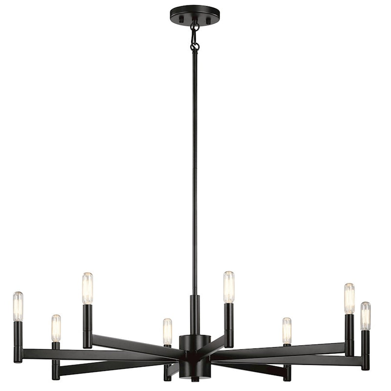 Kichler Erzo 26in 6-Light Chandelier | Modern Black Steel | Dining Room & Living Room | 26 x 26 x 9.25 in, Sloped Ceiling | Model 43859BK