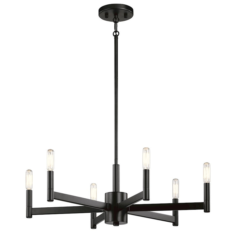 Kichler Erzo 26in 6-Light Chandelier | Modern Black Steel | Dining Room & Living Room | 26 x 26 x 9.25 in, Sloped Ceiling | Model 43859BK