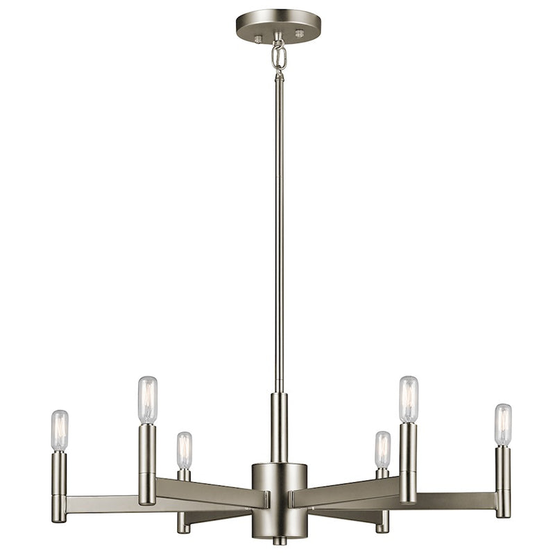 Kichler Erzo 26in 6-Light Chandelier | Contemporary Satin Nickel Steel | Dining Room & Living Room | 26 x 26 x 9.25 in | Model 43859SN