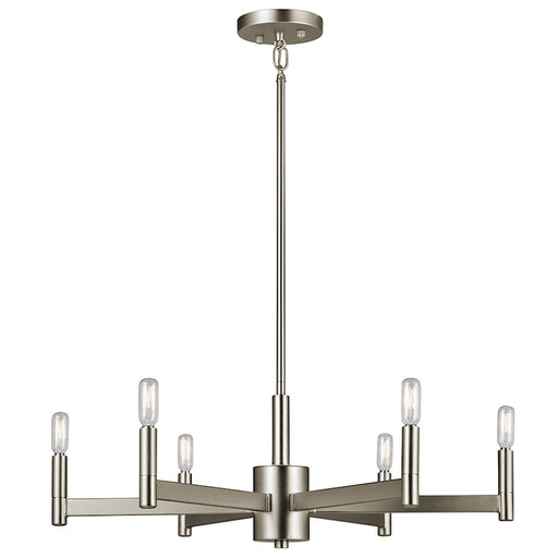 Kichler Erzo 26in 6-Light Chandelier | Contemporary Satin Nickel Steel | Dining Room & Living Room | 26 x 26 x 9.25 in | Model 43859SN
