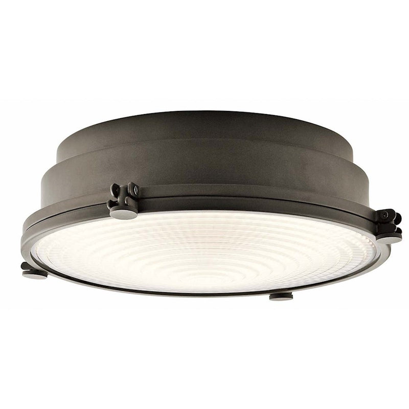 Kichler Hatteras Bay 13in 1-Light LED Flush Mount | Transitional Olde Bronze and Clear Fresnel Lens | Hallway & Bedroom | Model 43883OZLEDR