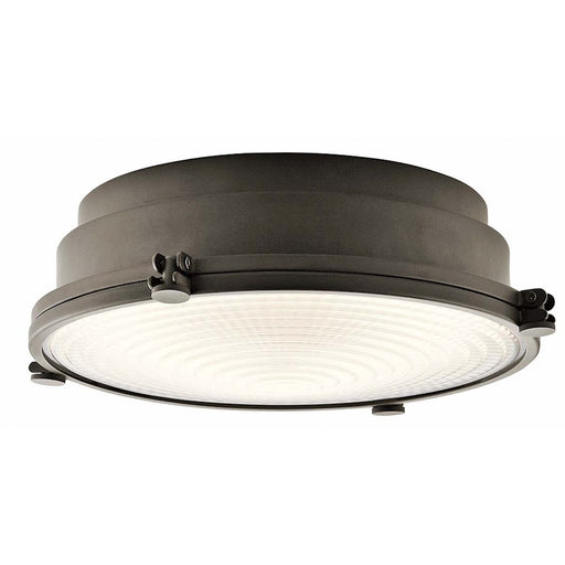 Kichler Hatteras Bay 13in 1-Light LED Flush Mount | Transitional Olde Bronze and Clear Fresnel Lens | Hallway & Bedroom | Model 43883OZLEDR