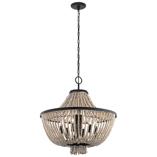 Kichler Brisbane 24in 6-Light Chandelier | Transitional Distressed Black Steel | Dining Room & Living Room | 24 x 24.75 in | Model 43891DBK