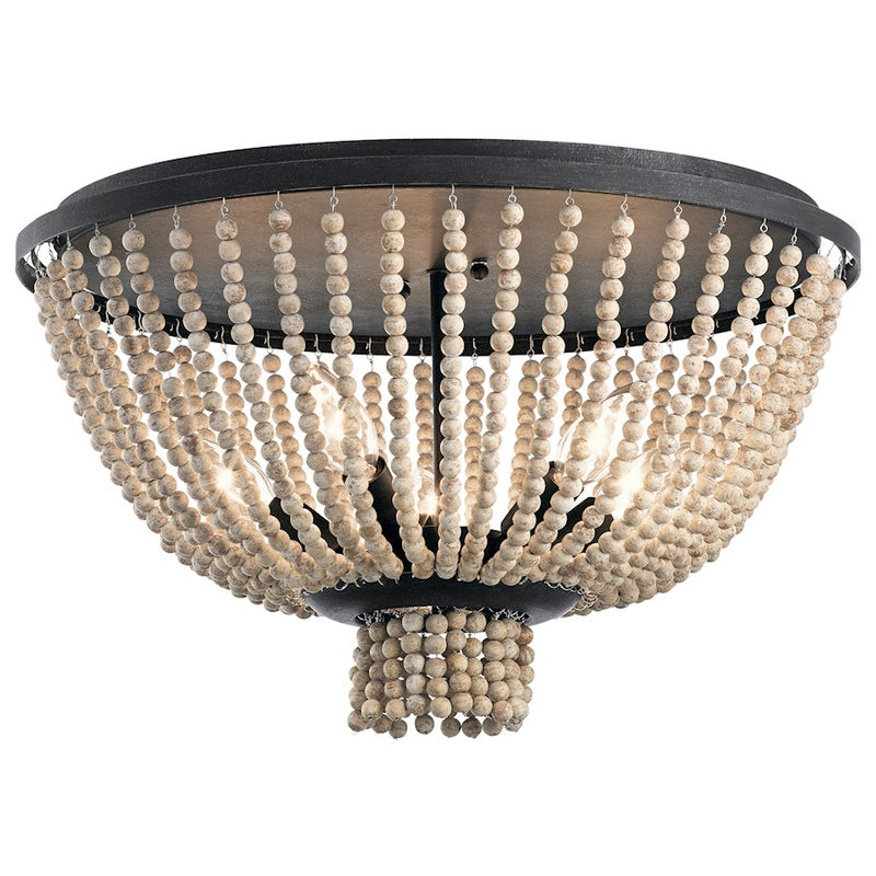 Kichler Brisbane 18in 5-Light Flush Mount | Transitional Distressed Black Steel | Living Room & Hallway | 18 x 11 in | Model 43893DBK
