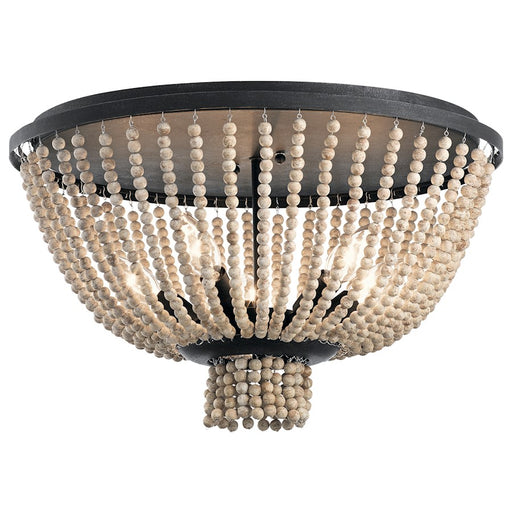 Kichler Brisbane 18in 5-Light Flush Mount | Transitional Distressed Black Steel | Living Room & Hallway | 18 x 11 in | Model 43893DBK