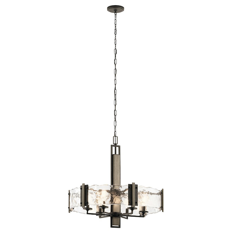 Kichler Aberdeen 28in 6-Light Chandelier | Rustic Olde Bronze and Piastra Glass | Dining Room & Living Room | 28 x 28 x 26 in | Model 43895OZ