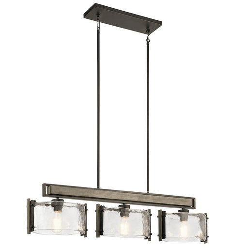 Kichler Aberdeen 42in 3-Light Linear Chandelier | Rustic Olde Bronze and Piastra Glass | Dining Room & Living Room | Model 43896OZ
