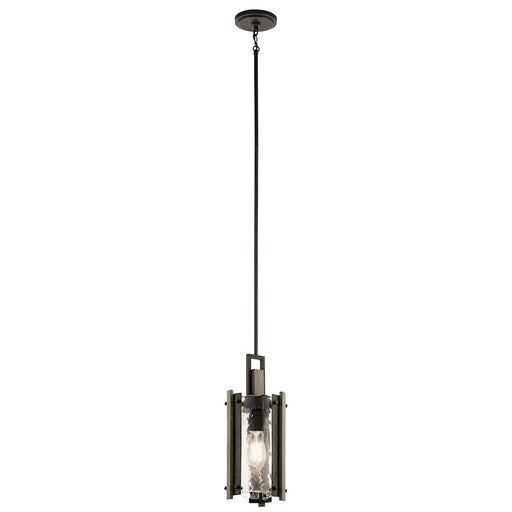 Kichler Aberdeen 1-Light Pendant | Rustic Olde Bronze and Piastra Glass | Kitchen Island & Dining Room | 7.25 x 7.25 x 17.25 in | Model 43898OZ