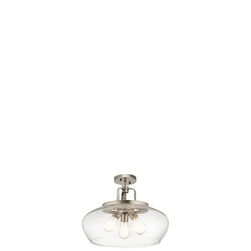 Kichler Davenport 18in 3-Light Semi Flush Pendant | Industrial Antique Pewter | Kitchen Island & Dining Room | 18 x 18 x 13 in | Model 43904AP