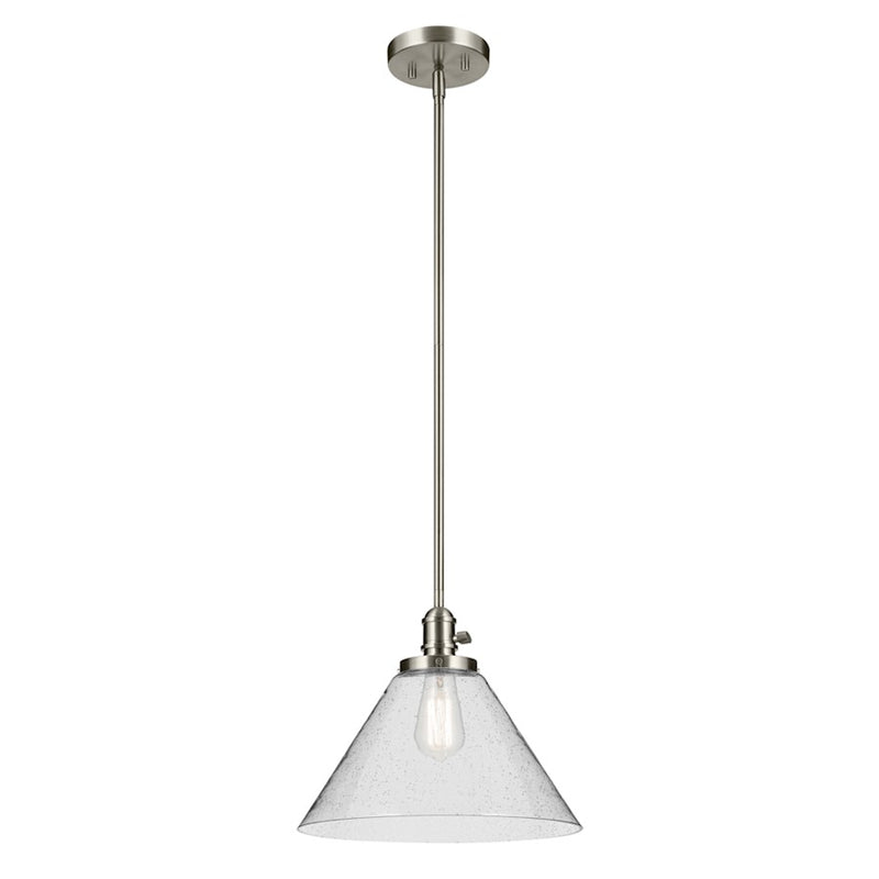 Kichler Avery 1 Light Cone 11.75" Pendant, Brushed Nickel/Clear