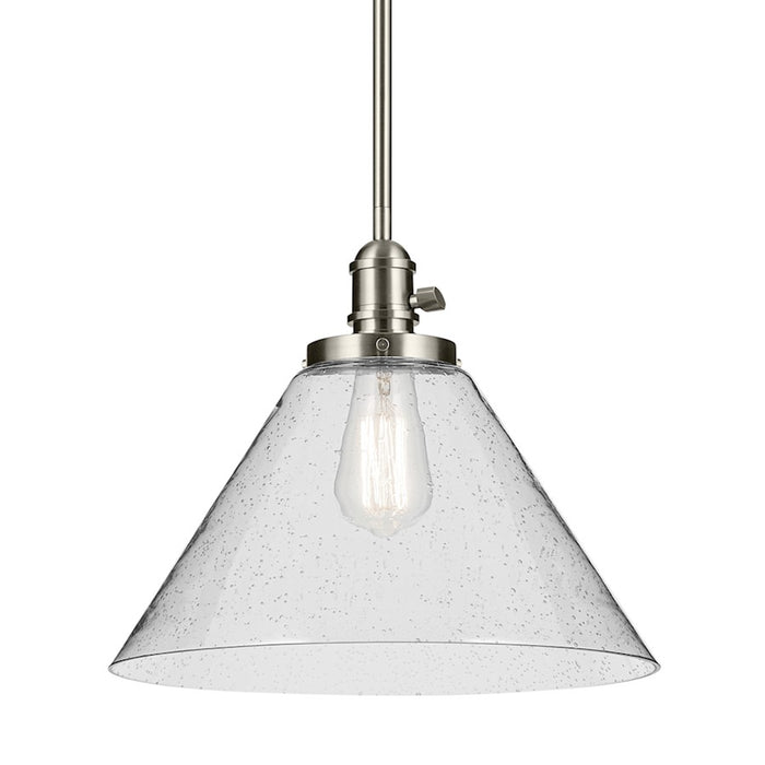 Kichler Avery 1 Light Cone 11.75" Pendant, Brushed Nickel/Clear