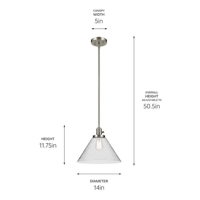 Kichler Avery 1 Light Cone 11.75" Pendant, Brushed Nickel/Clear