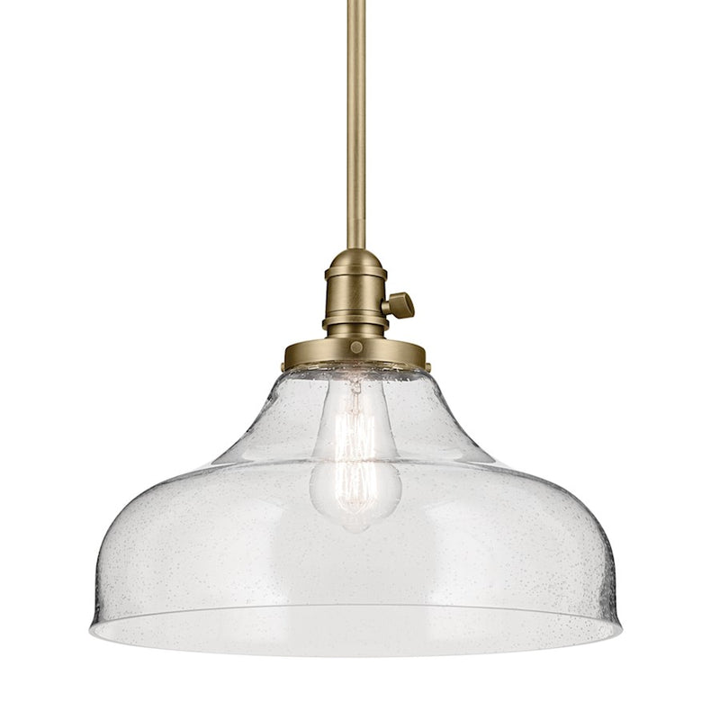 Kichler Avery 1 Light Cone 11.25" Pendant, Natural Brass/Clear
