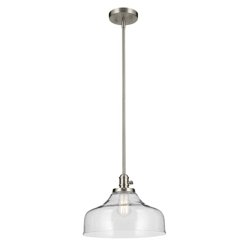 Kichler Avery 1 Light Cone 11.25" Pendant, Brushed Nickel/Clear