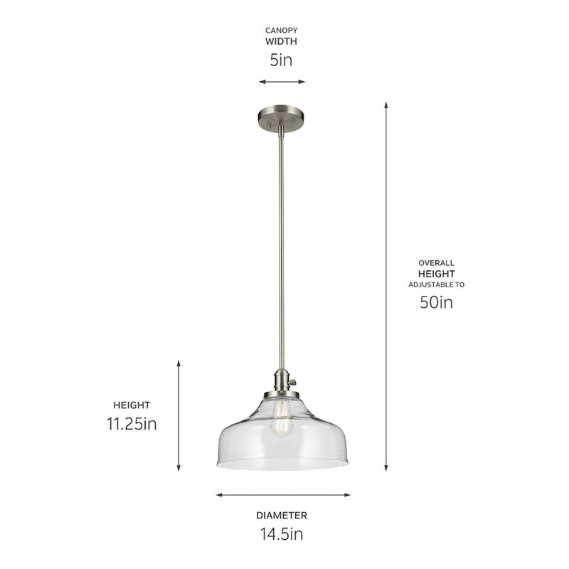 Kichler Avery 1 Light Cone 11.25" Pendant, Brushed Nickel/Clear