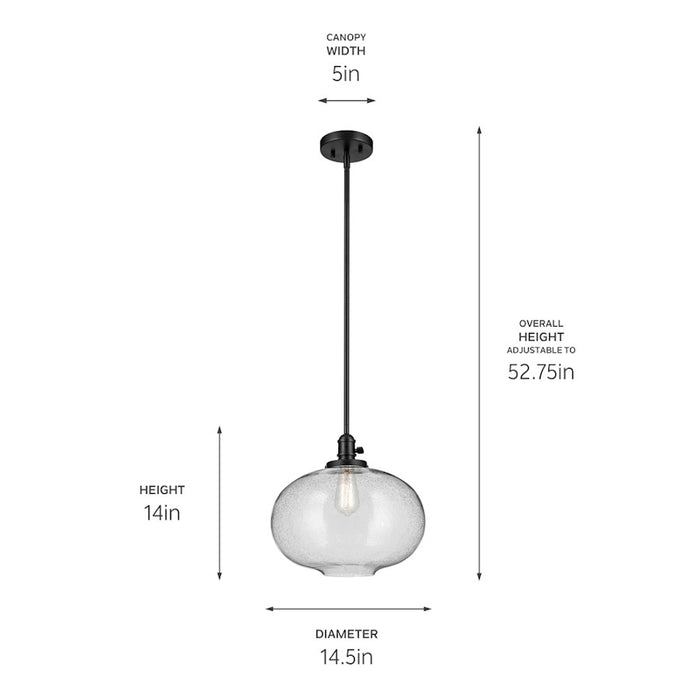 Kichler Avery 1 Light Globe 14" Pendant, Black/Clear