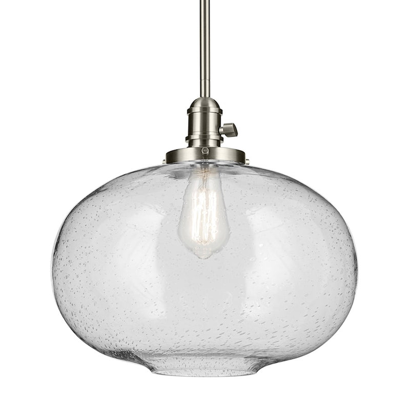 Kichler Avery 14in 1-Light Pendant | Industrial Brushed Nickel and Clear Seeded Glass | Kitchen Island & Dining Room | 14 in H | Model 43911NI