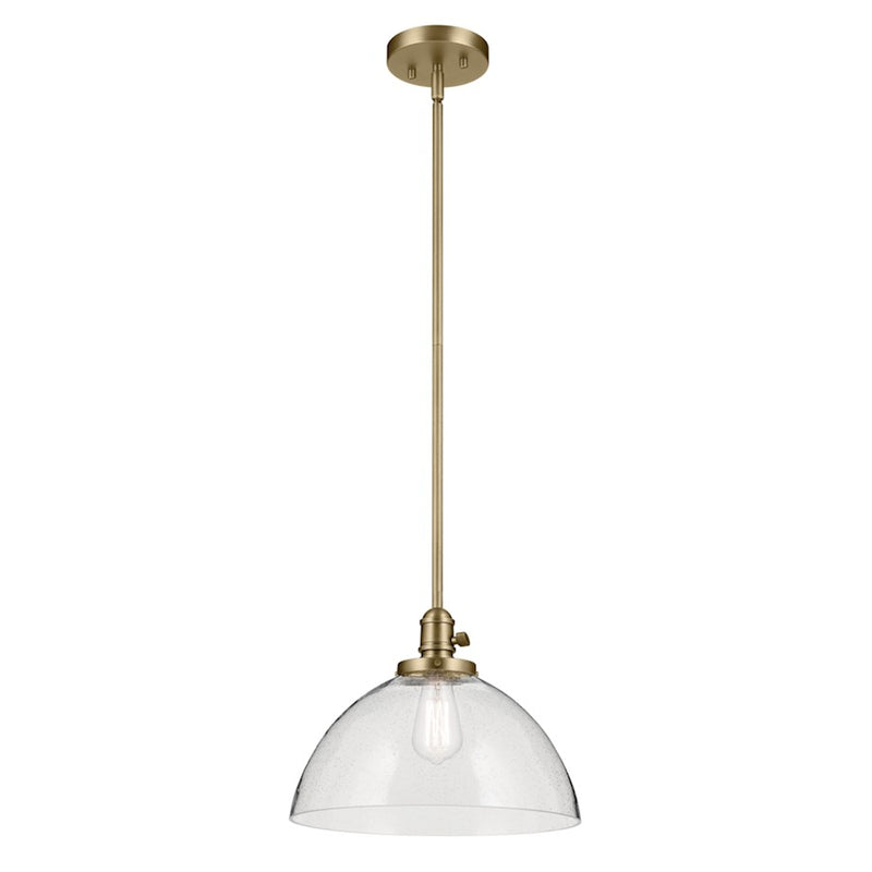 Kichler Avery 11in 1-Light Pendant | Industrial Natural Brass and Clear Seeded Glass | Kitchen Island & Dining Room | 11 in H | Model 43912NBR