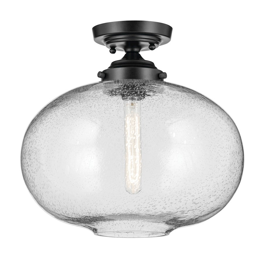 Kichler Avery 1 Light Globe 13.5" Semi Flush Light, Black/Clear