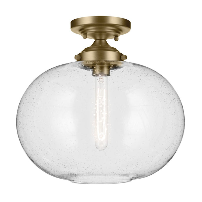 Kichler Avery 1 Light Globe 13.5" Semi Flush Light, Brass/Clear