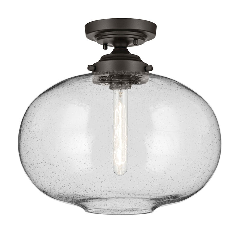 Kichler Avery 1 Light Globe 13.5" Semi Flush Light, Olde Bronze/Clear