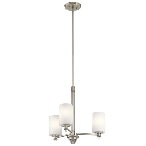 Kichler Joelson 20in 3-Light Mini Chandelier | Transitional Brushed Nickel and Satin Etched Opal Glass | Dining Room & Kitchen Island | Model 43922NI