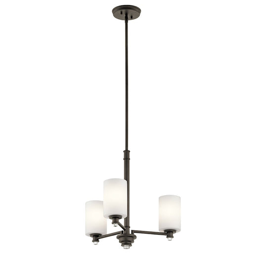 Kichler Joelson 20in 3-Light Mini Chandelier | Transitional Olde Bronze and Satin Etched Opal Glass | Dining Room & Foyer | Model 43922OZ