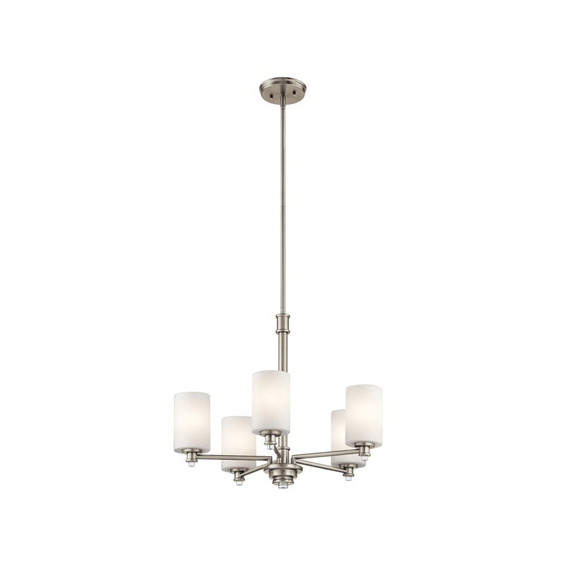 Kichler Joelson 24in 5-Light Chandelier | Transitional Brushed Nickel and Satin Etched Opal Glass | Dining Room & Living Room | Model 43923NIL18