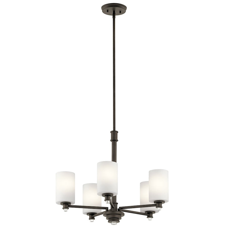 Kichler Joelson 24in 5-Light Chandelier | Transitional Olde Bronze and Satin Etched Cased Opal Glass | Dining Room & Living Room | Model 43923OZ