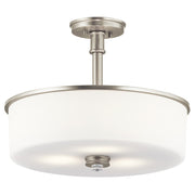 Kichler Joelson 18in 3-Light Pendant/Semi-Flush | Transitional Brushed Nickel and Satin Etched White Glass | Kitchen Island & Dining | Model 43925NI