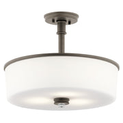 Kichler Joelson 3-Light Pendant/Semi-Flush | Transitional Olde Bronze and Satin Etched White Glass | Kitchen Island & Dining Room | Model 43925OZ
