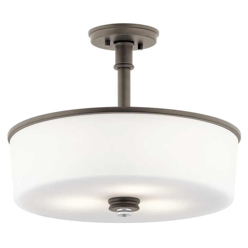 Kichler Joelson 3-Light Pendant/Semi-Flush | Transitional Olde Bronze and Satin Etched White Glass | Kitchen Island & Dining Room | Model 43925OZ