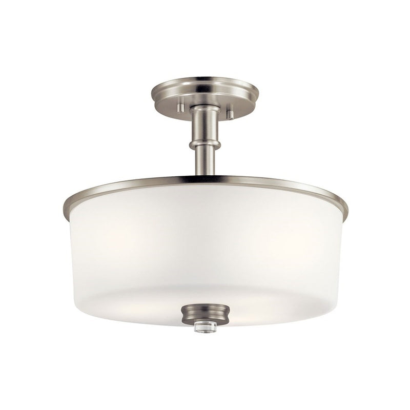 Kichler Joelson 14in 3-Light Semi-Flush Mount | Transitional Brushed Nickel and Satin Etched White Glass | Bedroom & Hallway | Model 43926NIL18