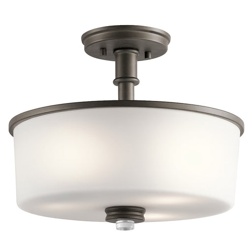 Kichler Joelson 14in 3-Light Semi-Flush | Transitional Olde Bronze and Satin Etched White Glass | Hallway & Bedroom | 14 x 14 x 12 in | Model 43926OZ