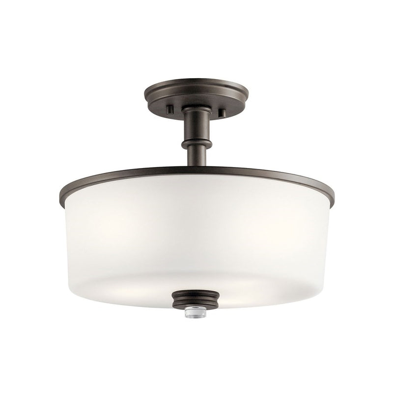 Kichler Joelson 14in 3-Light Semi Flush | Olde Bronze and Satin Etched White Glass | Bedroom & Hallway | 14 x 12 in | Model 43926OZL18