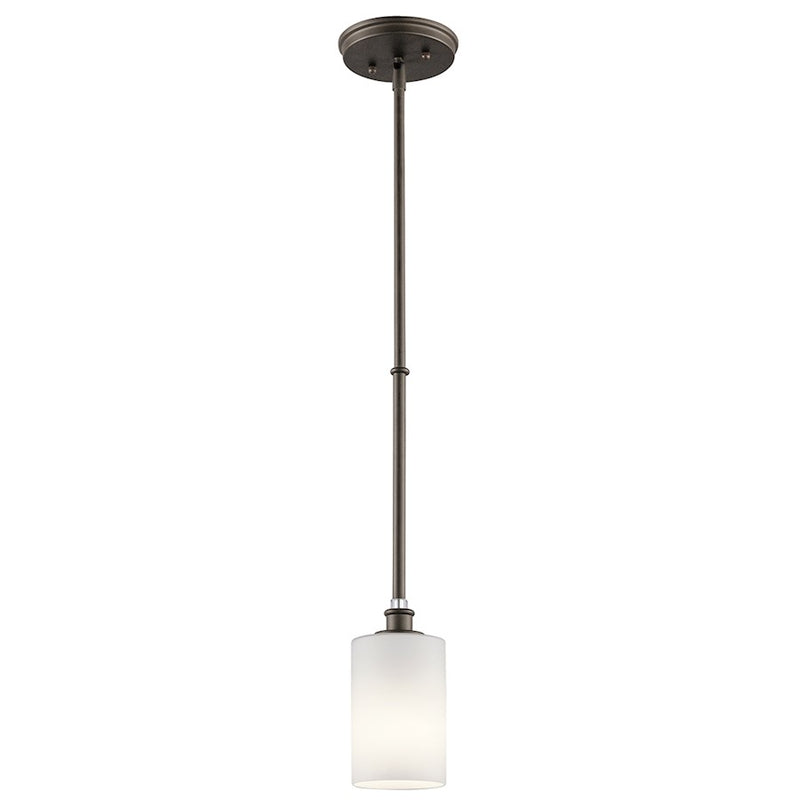Kichler Joelson 4in 1-Light Mini Pendant | Transitional Olde Bronze and Satin Etched Cased Opal Glass | Kitchen Island & Dining Room | Model 43927OZ